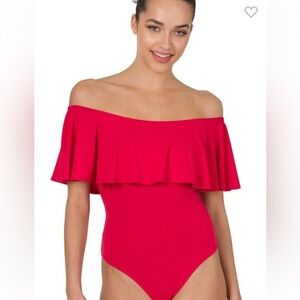 Off-Shoulder Red Bodysuit